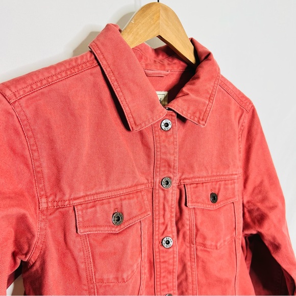 LL Bean Denim Pink /Salmon Floral Lined Jean Jacket - Picture 7 of 15